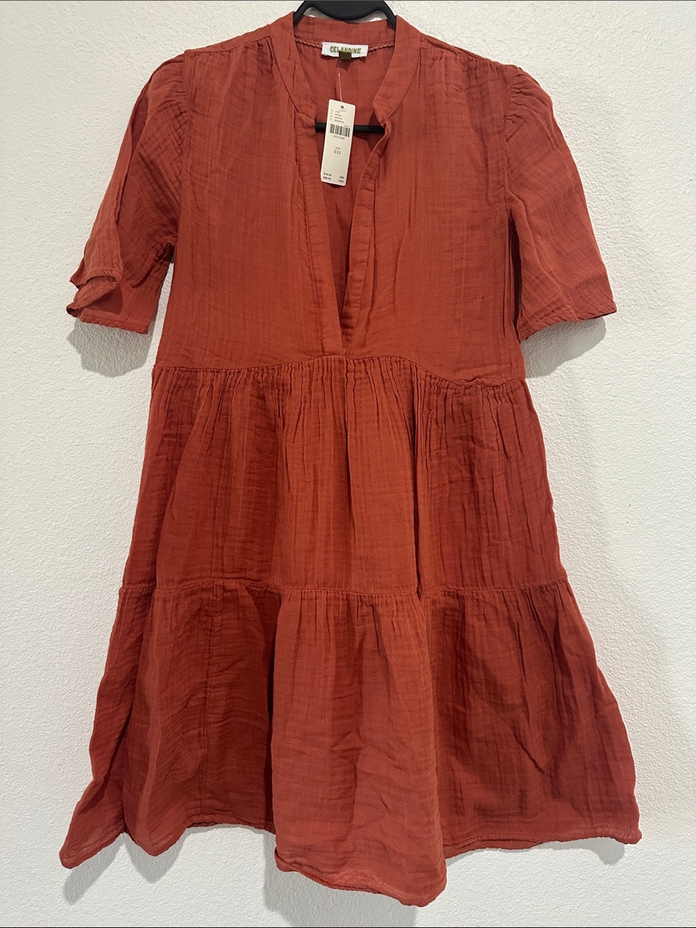 NWT! CELANDINE by Anthropologie Rust Tiered Cotton Gauze Dress, Coverup. XXS